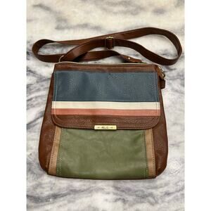 Relic soft vegan leather shoulder bag color blocked. Brown, blue, tan